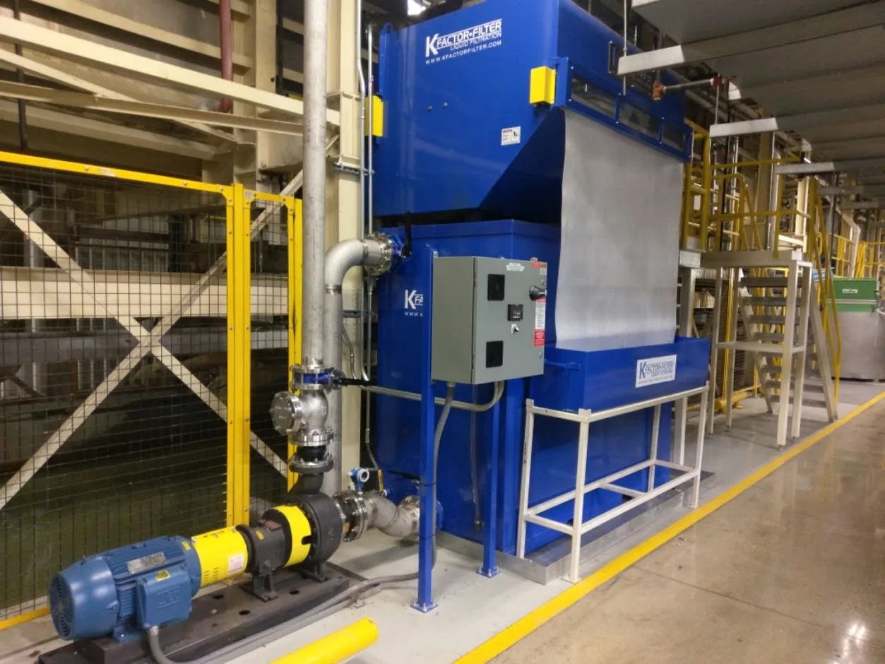 Installed blue K Factor filtration system with pump, piping, and controls
