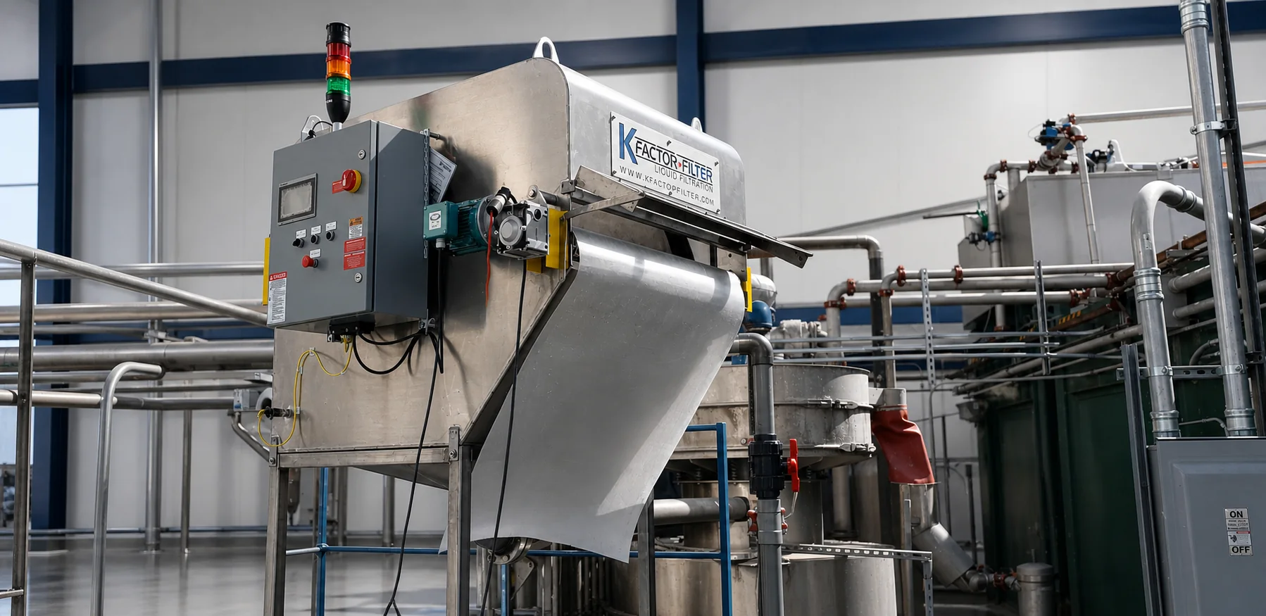 K Factor automatic media filter installed in an industrial process-fluid system