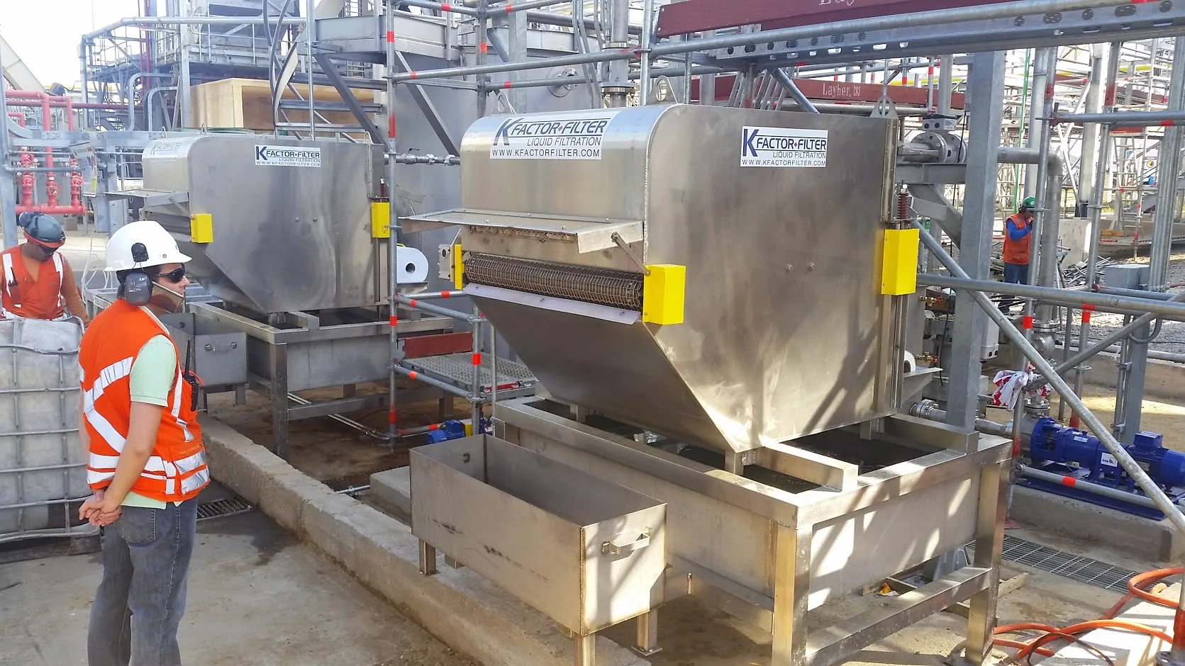Multiple stainless K Factor filtration units integrated at an industrial site