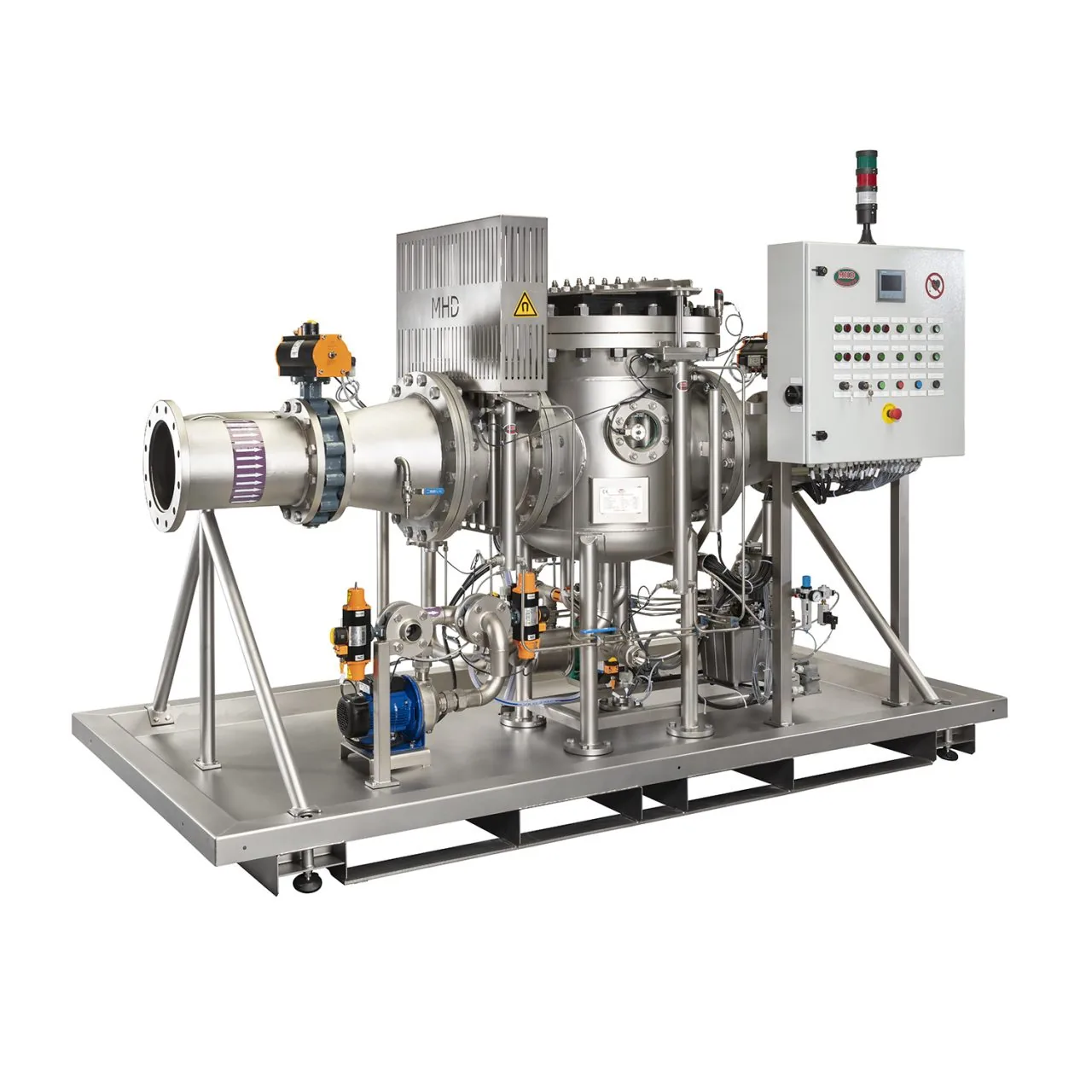 PAC-MAG high-intensity inline magnetic separator (1.28 Tesla / 12,800 Gauss), front view – K Factor magnetic separation